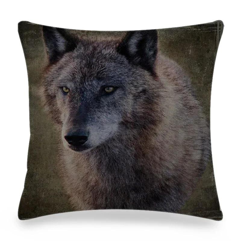 Funny Wild Animals Pattern Decor Cushion Cover 45x45cm Bear Eagle Fox Printed Linen Pillow Cover Home Decor Pillowcase for Couch