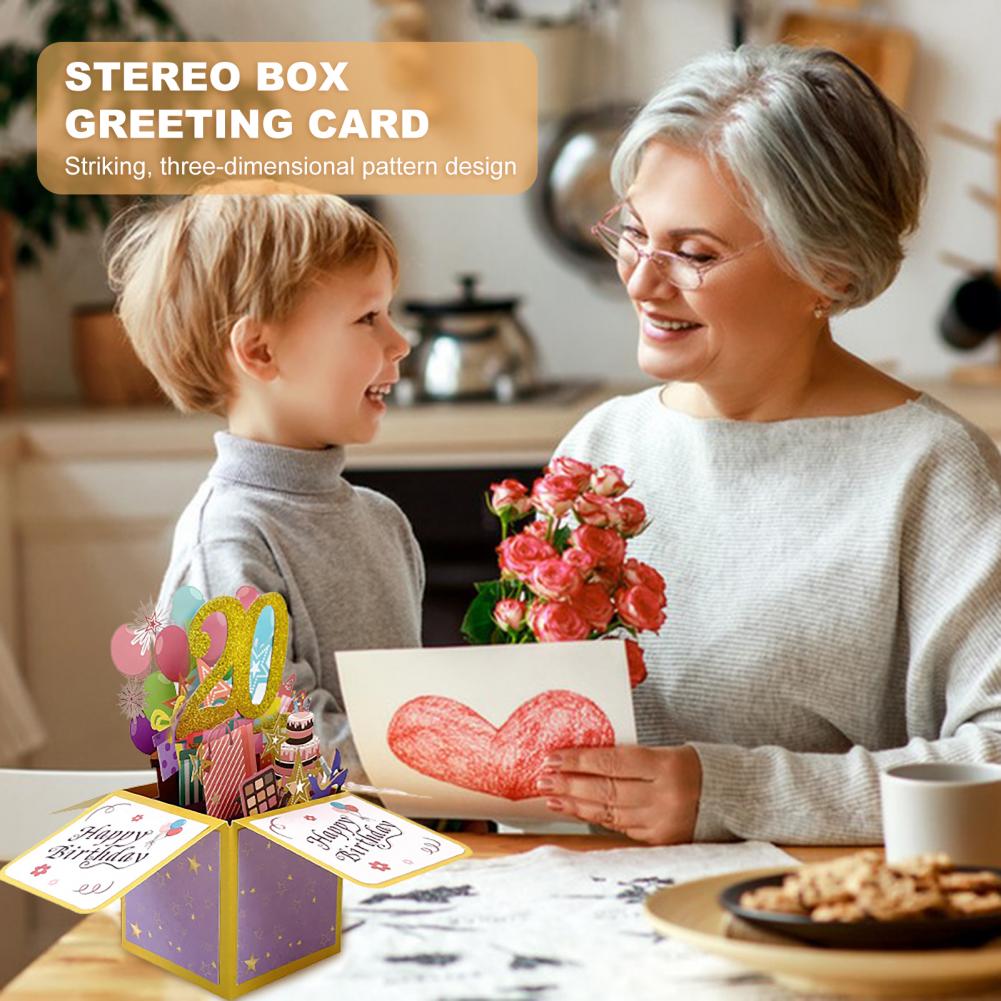 Pop Up Anniversary Card 16 18 20 40 50 60 Number Figure Greeting Card 3D Design Glitter Gift Giving Paper Box Birthday Card