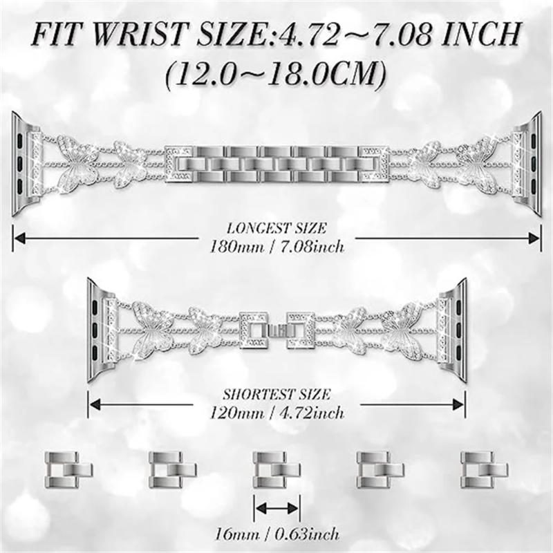 Metal Strap for Apple Watch Series 8 7 6 SE 5 4 3 45mm 44mm 42mm Luxury Butterfly Diamond Bracelet IWatch Ultra 49mm 40mm 38mm