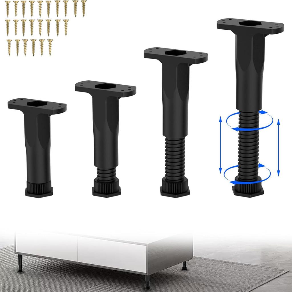 4pcs Adjustable Height Center Bed Support Legs Furniture Legs for Drop Shelves, Frames, Slats and Risers