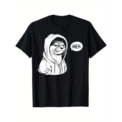 Meh Otter T-Shirt - Funny Otter with Meh Expression, Casual Round Neck Tee, Suitable for Otter Lovers & Casual Wear, Machine Washable