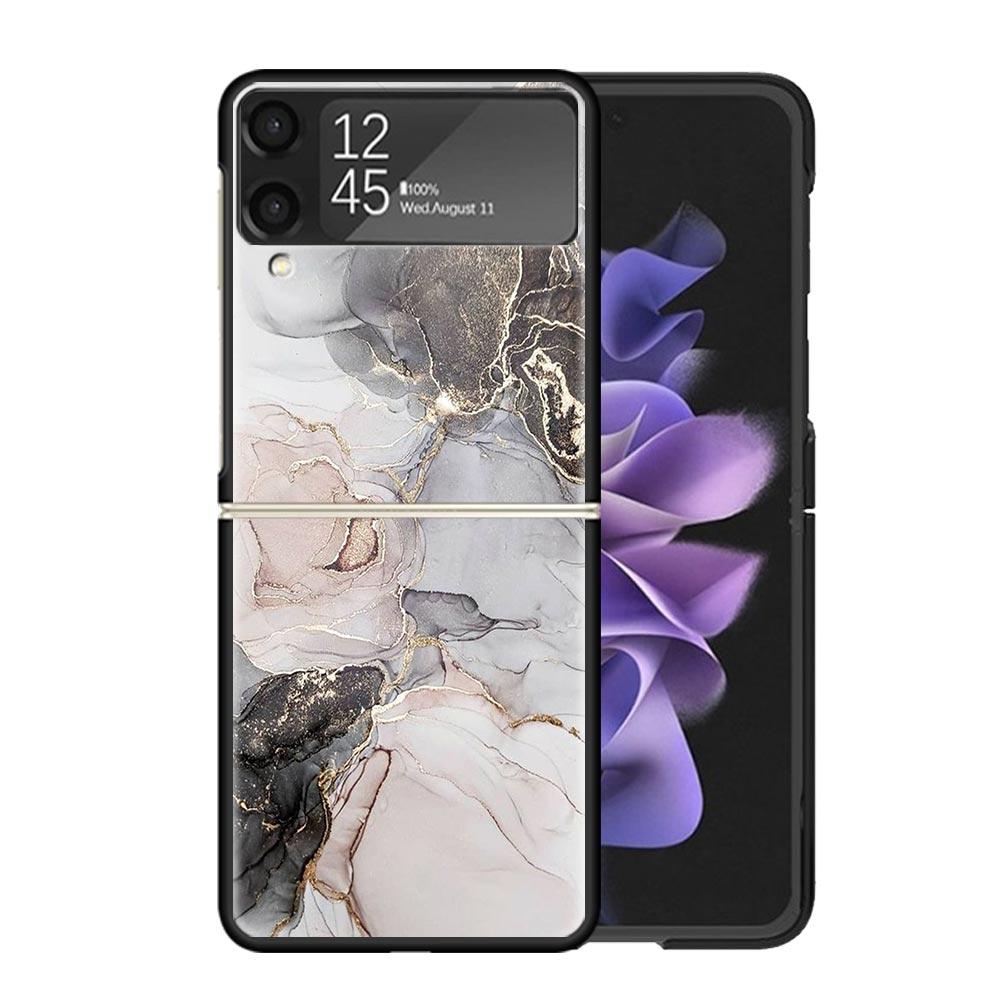 Fashion Gold Pink Geometric Marble Clear Phone Case For Samsung Z Flip 7 6 5 4 3 Galaxy ZFlip7 ZFlip6 ZFlip5 ZFlip4 ZFlip3 5G Pr