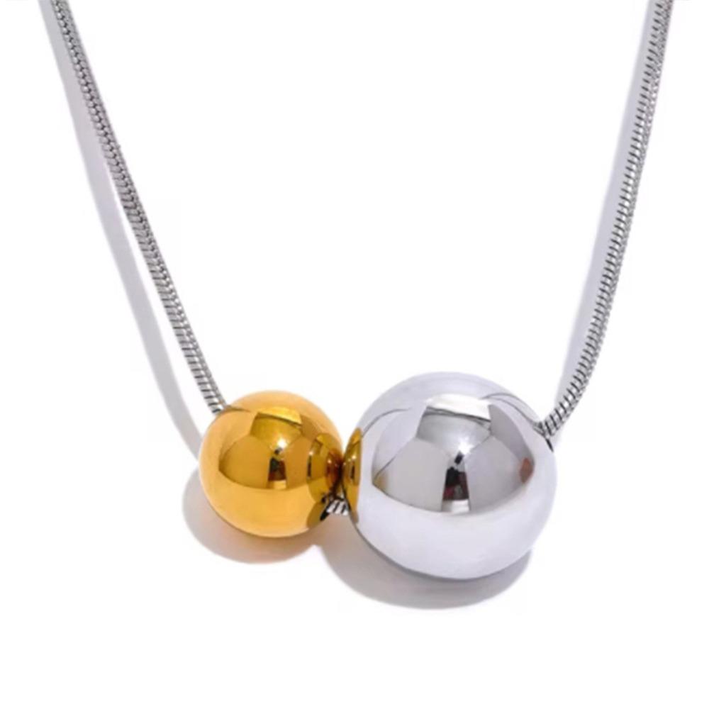 Minimalist Stainless Steel Round Ball Beads Pendant Necklace Waterproof Metal Gold Color Trendy Sweater Chain Necklace for Women