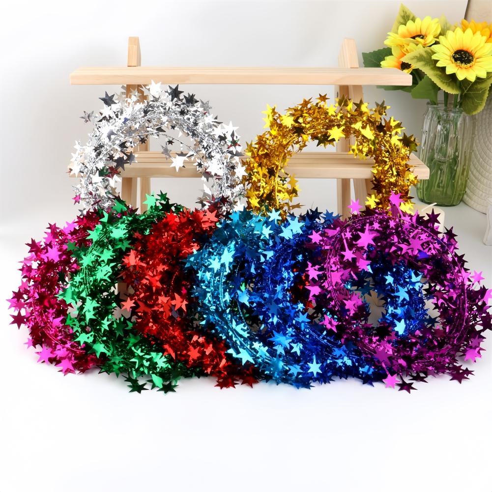 For Christmas Tree Party Decorations Christmas Holidays Silver Flexible Star Garland For Crafts Christmas Indoor Use