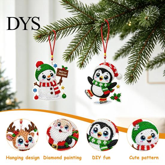 Faux Diamond Painting Craft Set 4Pcs Hanging Art Kit for Christmas Tree, DIY Mini Diamonds Acrylic Pendant Ornament Kit, Window Adults Beginners