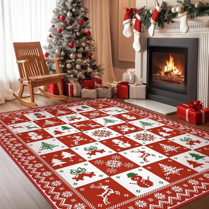 Tapijt voor Woonkamer Rode Vloerkleed Kerstmis Huisdecoratie Vloermat Geavanceerd Licht Luxe Grote Oppervlakte Slaapkamer Nachtkastje Pluche Matten