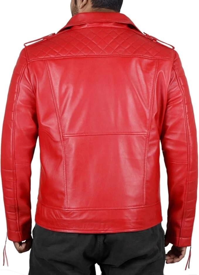 Lambskin Stylish Men's Jacket Red Leather Handmade Genuine Motorcycle Soft Fit