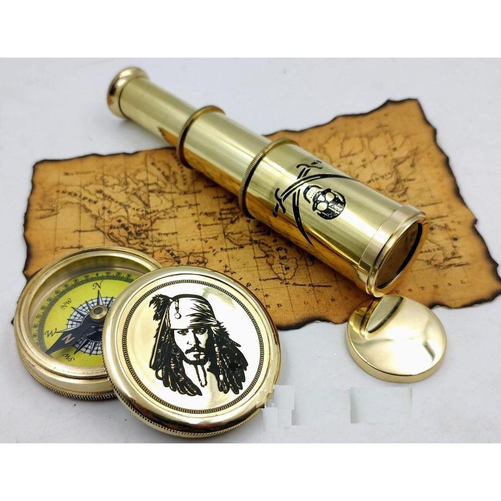 Mosazný kompas kapitána Jacka Sparrowa se sadou Mini 2-násobný dalekohled pro milovníky pirátů