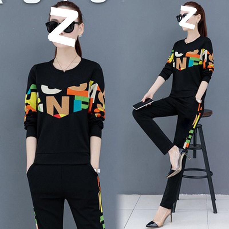 Fashion Trendy Casual Spring-autumn Korean-style Loose Summer/autumn Women's Hoodie Set for Sports Wear