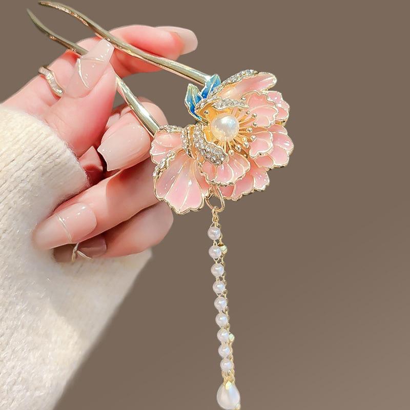 Tassel Hanfu Hair Chopsticks Headpieces U Shape Pearl Flower Hair Fork Hairpin Hair Accessories Chinese Style Hair Stick Party