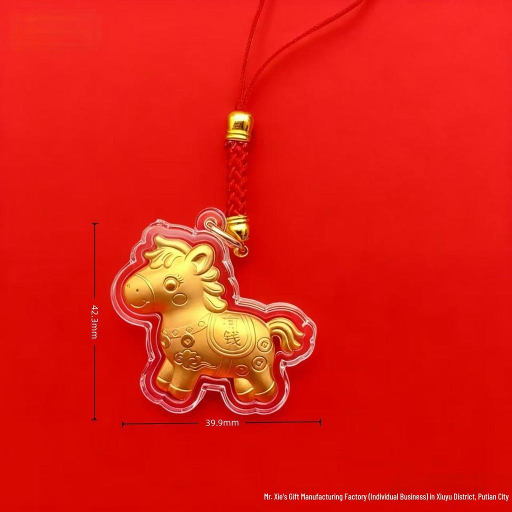 Year of the Horse Pure Gold Pendant: 'Instant Prosperity' Keychain Souvenir