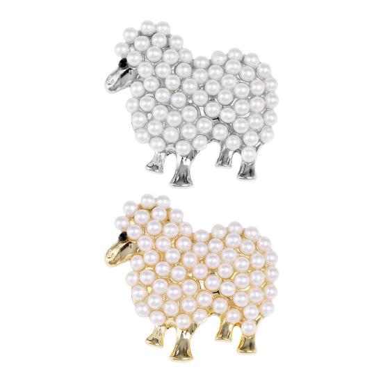 סיכת דש מסגסוגת אבץ משובצת בפנינים מלאכותיות עיצוב כבש פלאפי סגנון מצויר