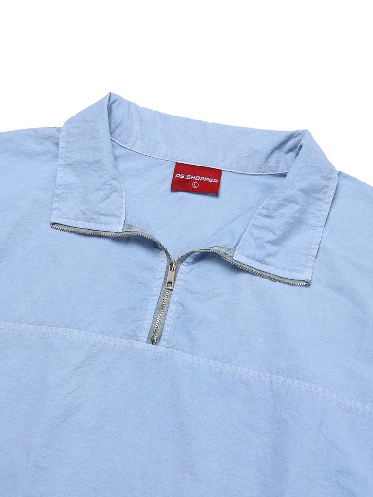 PSSHOPPER [2 Pack] Pigment Washed Cool Half-Zip Shorts Set [Sky Blue]