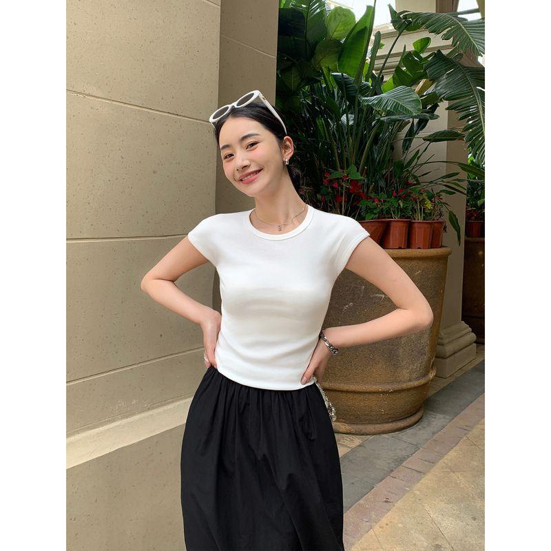 

Pusumede Stylish Silm round Neck Short Sleeve T-Shirt White S