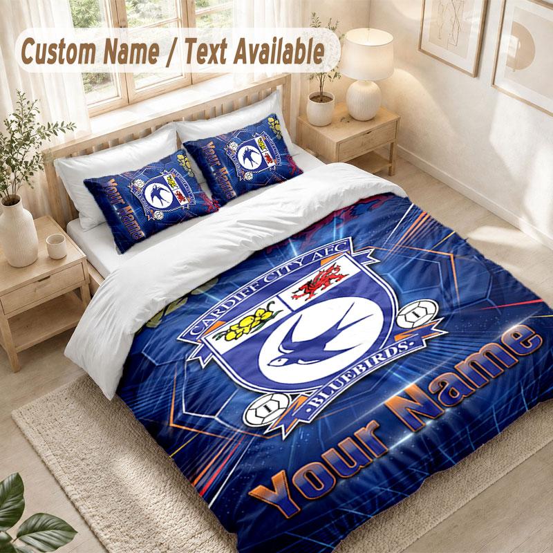 Custom Name Bedding Set 3 PiecesCardiff City Print Duvet Cover + 2 Pillowcases Soft Bed Decor