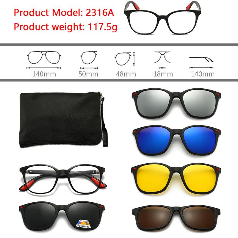 6 In 1 Polarized Sunglasses Men Women Magnetic Clip On Glasses  Optical Prescription Eyeglass Frames Magnet Clips