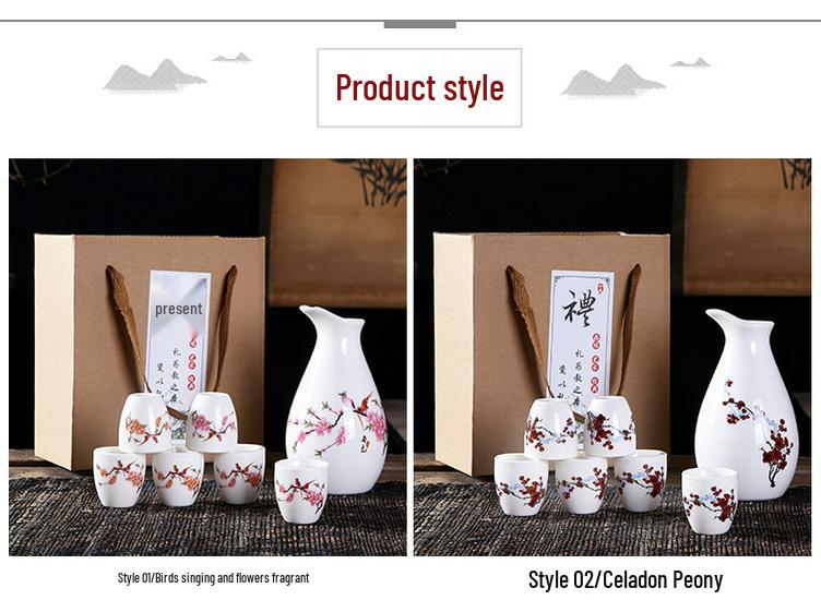 Deluxe Ceramic Wine Set: Heated Wine Pot & Six Baijiu Cups