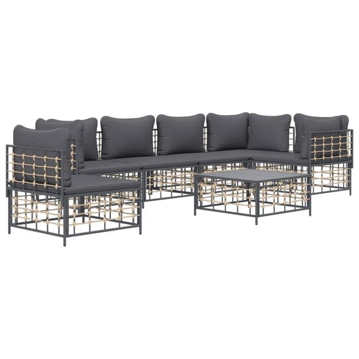 VidaXL Salon de jardin 7 pcs avec coussins anthracite résine tressée, ensemble de salon, ensemble de salon d'extérieur, 3186767