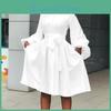Fashion Vonda Women Size Plus Solid Color Stand Collar Pocket Long Sleeve Dresses