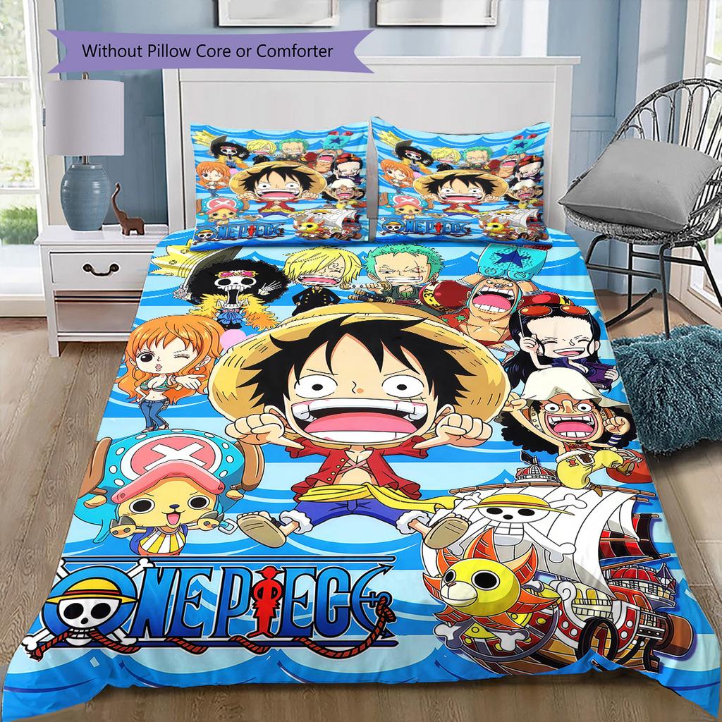 One Piece Monkey D Luffy Muster Bettwäsche Bettdecke Set Bettbezug Kissenbezug Zuhause Geburtstagsgeschenk(1 Bettbezug + 2 Kissenbezüge, ohne Füllung)