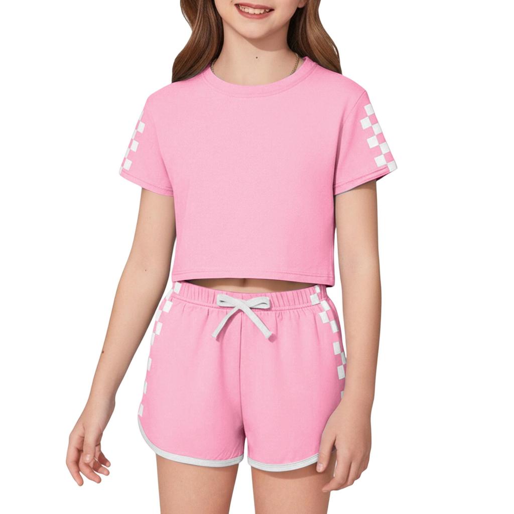 Kinder Freizeit Gestreiftes Kurzarm Rundhals T-Shirt und Shorts Set