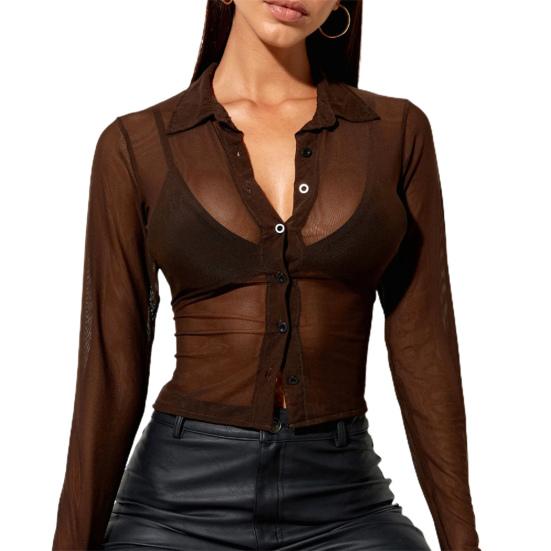 women's see through button up