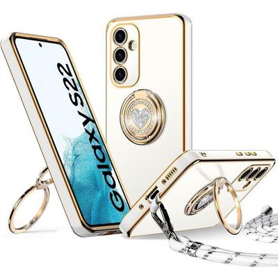 Funda de protección - BOOLING - para Samsung Galaxy S22 - Silicona Flexible - Cordón - Anillo Giratorio Brillante