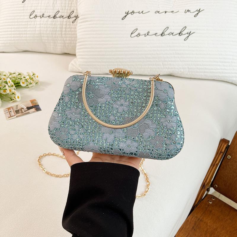Lady Chain Crossbody Shoulder Bags Flower Rhinestone Decor Shining Banquet Clutch Bag Party Wedding Women Handbags Evening Bag