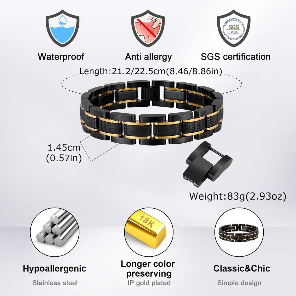 Vnox 14.5mm Wide Men's Stainless Steel Bracelet , Dual Clasp Watch Band Wristband Adjustable Jewelry Gift for Him Husband Father