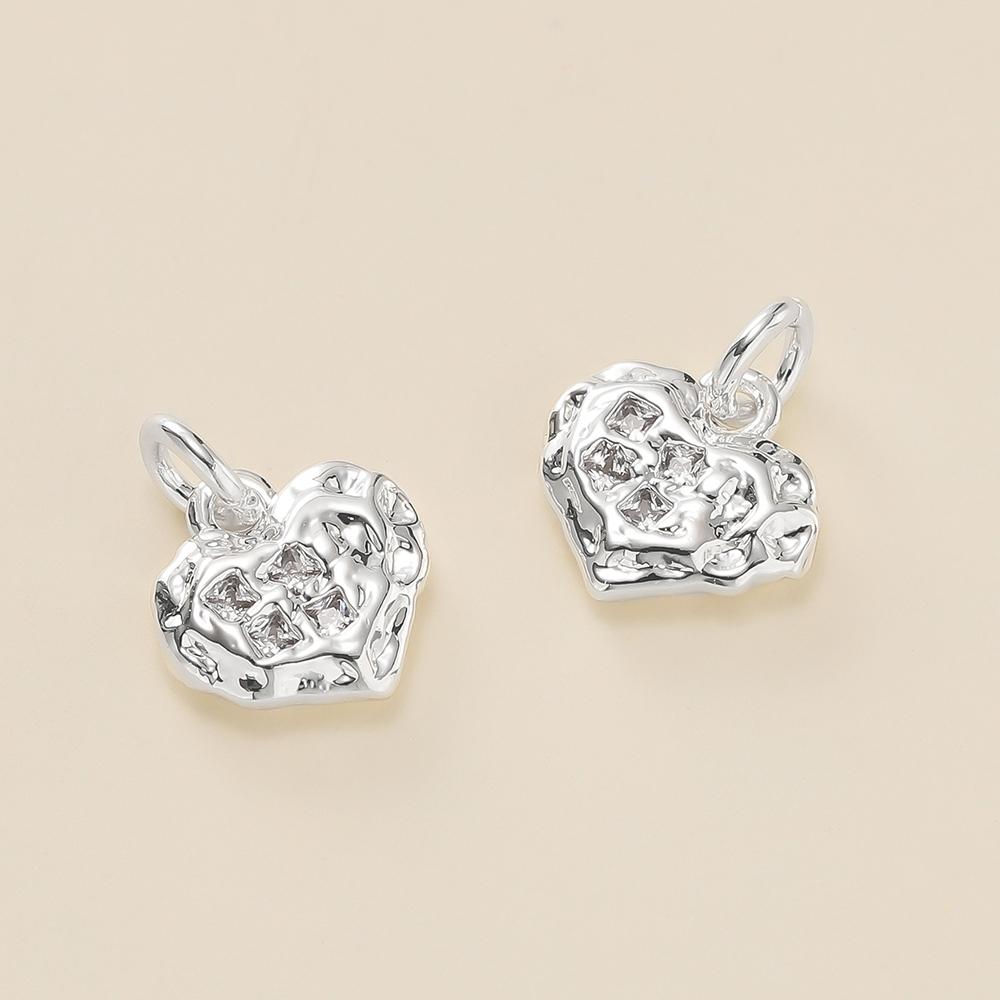2Piece/Lot 14/18K Gold Color Plated Heart Shape Pendants with Zircon for DIY Bracelets Necklace Jewelry Making Accessories