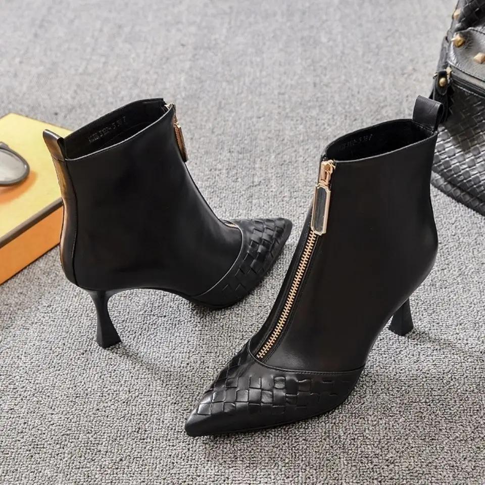 Fashion Women's Ankle Boots Work Plain Leather Fur Booties High Quality Hot New Rock Designer Luxury Large Size Warm Female Short Shoes