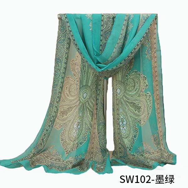Women Long Chiffon Flower Scarf Sheer Wrap Neck Shawl Stole
