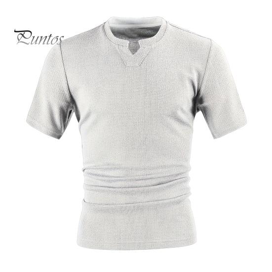 

Мужская футболка с V-образным вырезом и коротким рукавом, однотонная, облегающая, мягкая, дышащая, летняя, повседневная одежда M светло-серый