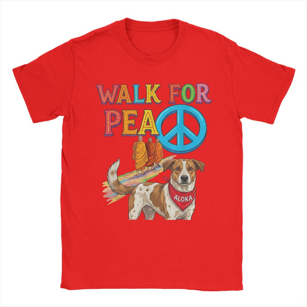 Walk for Peace Monks Aloka Dog Buddhism World Peace TShirt for Unisex Women Cotton T Shirts Short Sleeve Tees Party Clothes
