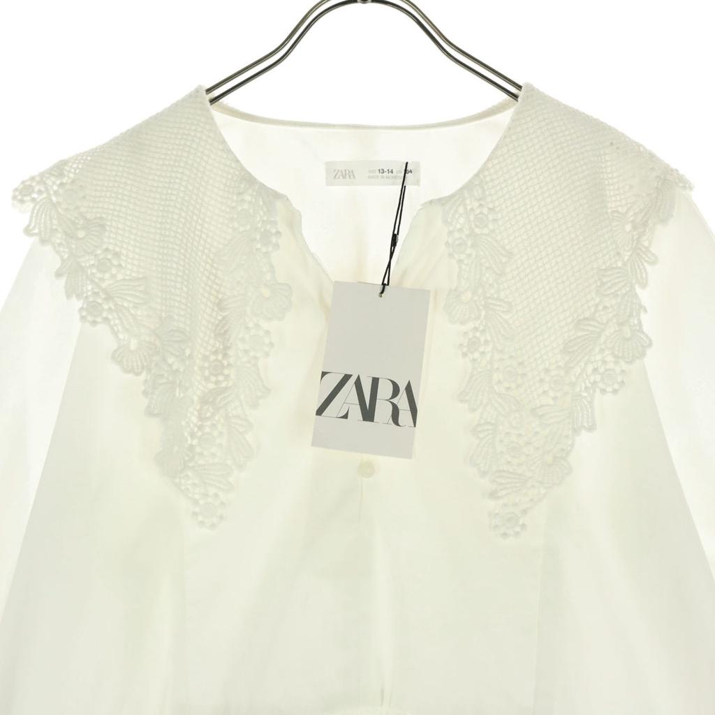 unused ZARA Short sleeve Embroidered collar Knee-length dress 13-14 white Women Used