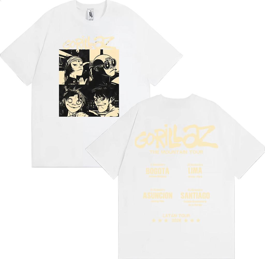 Band Gorillaz The Mountain Tour 2026 T Shirts Men Women Vintage Hip Hop Pop Music Tshirts Summer Tops Casual T Shirt Streetwear