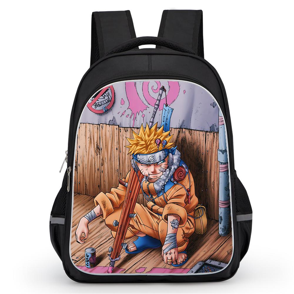 NARUTO Anime Student Backpack Mochila, Dual Zipper Pockets, Durable Lightweight 16-inch Kids Backpack for Boys & Girls Ages 5-10