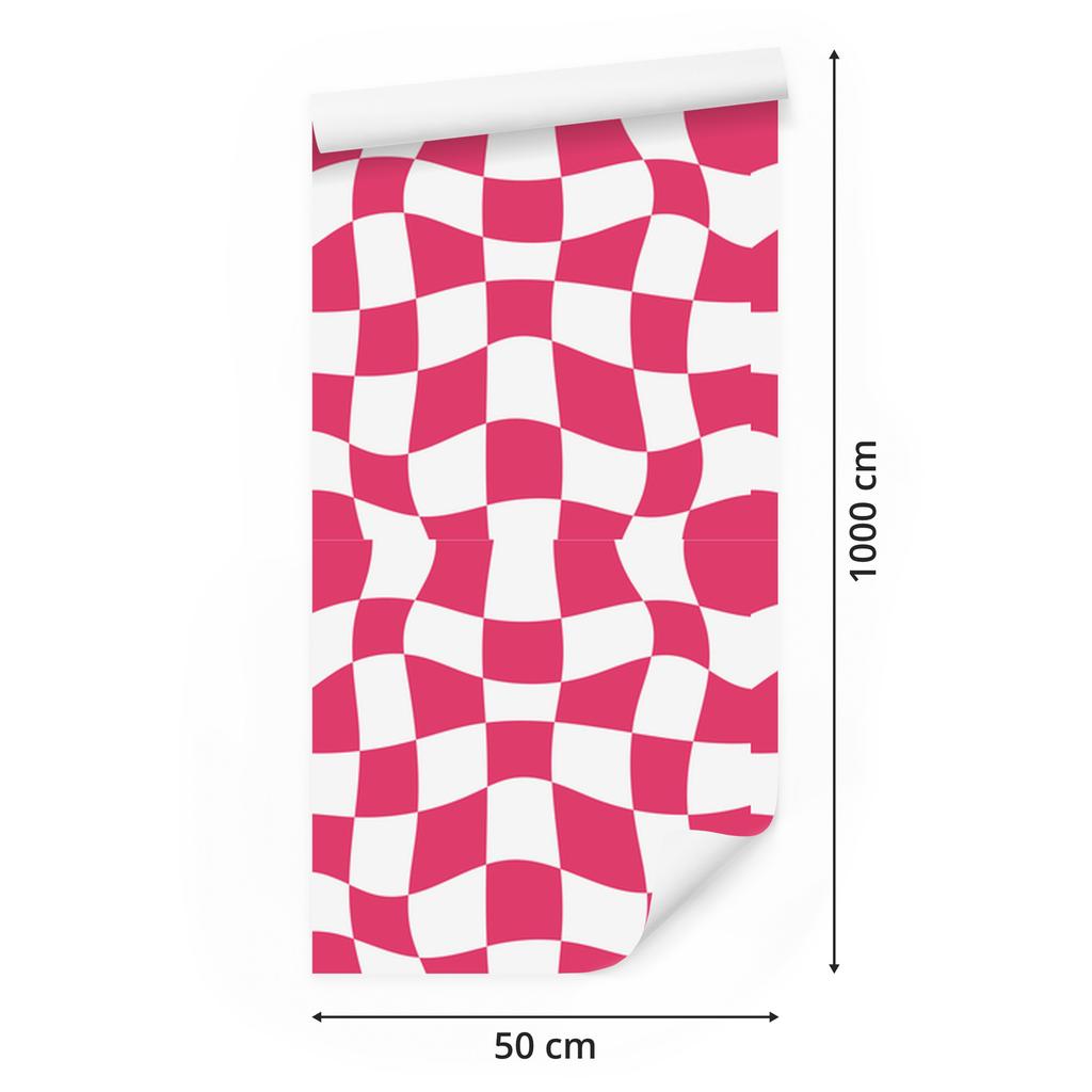 Wallpaper Casual checkerboard of pink, white and powder pink 50x1000