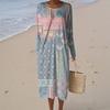 Women's Fashion Casual Retro Print Round Neck Pocket Elegant Temperament Dress