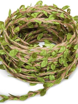 10m Roll - 3-Strand Forest Style Green Leaf Rattan, White & Yellow Hemp Rope for Kindergarten DIY Crafts