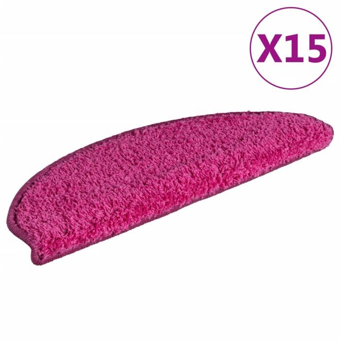 VidaXL Tapis d'escalier 15 pièces 65 x 21 x 4 cm Rose Demi-rond Grand 322381