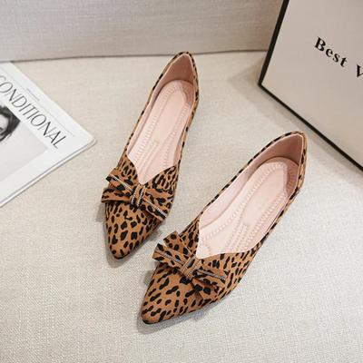 Damen Wildleder Flache Schuhe Leopardenmuster Schleife Bootsschuhe Mädchen Mode Slip-on Loafer