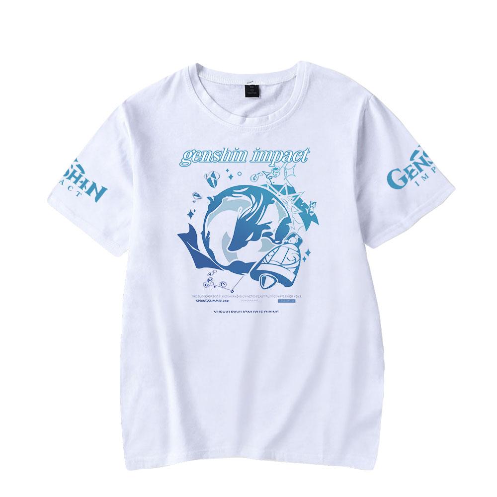 Genshin Impact Druck Damen Herren T-Shirt Lässig Atmungsaktiv T-Shirts Lustig Genshin Impact Locker T-Shirts Hemden Straße Übergroße T-Shirts Mann