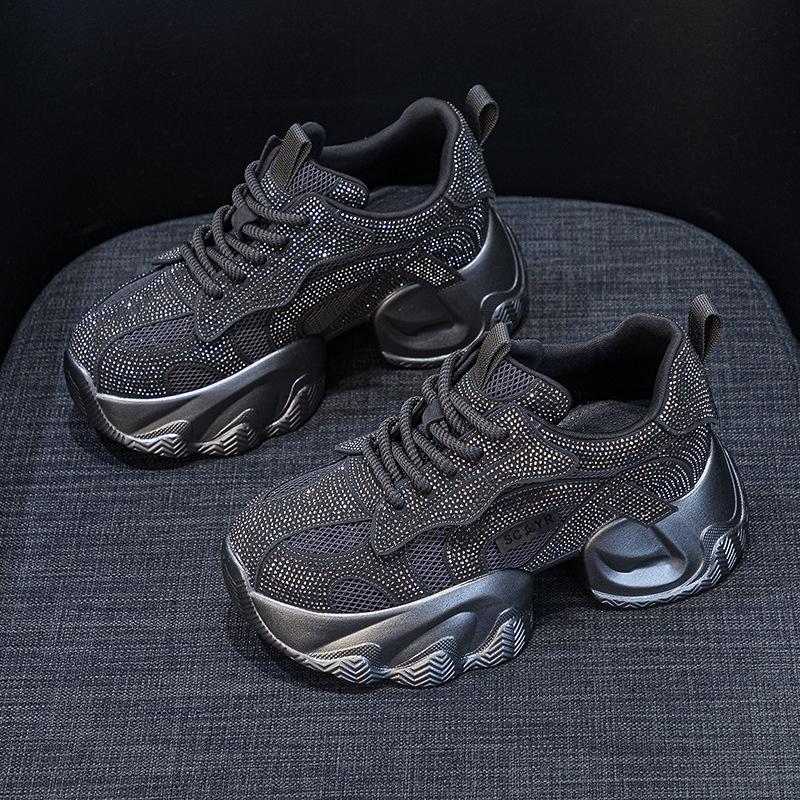 Gypsy Rhinestone Dad Shoes Women's New Thick Sole Inner Height Increase Casual Fashion Versatile Temperament Dad Shoes Women's Shoes