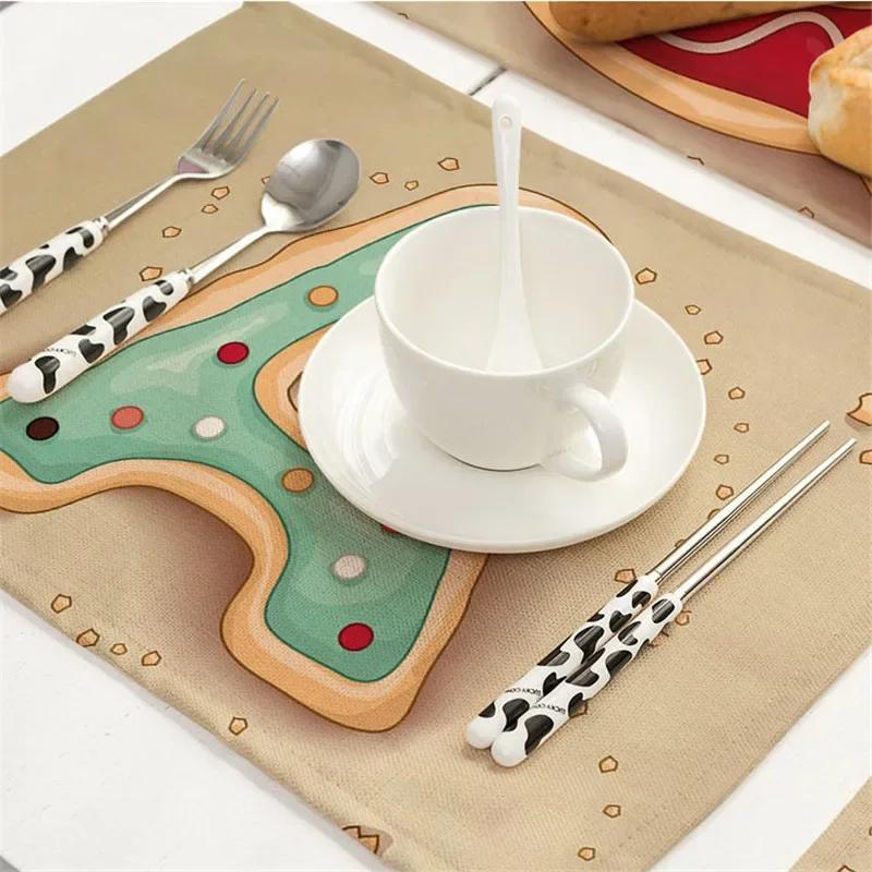 45X30cm Letter Pattern Kitchen Placemat Dining Table Mats Tea Coaster Cotton Linen Pads Bowl Cup Mats for Home Decor Gifts