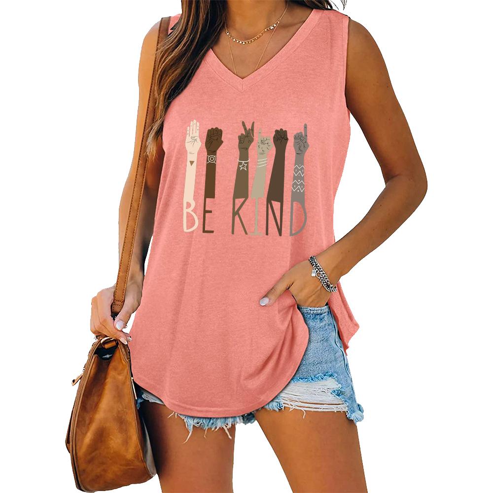 Women Fashion V Collar Tank Top Women Casual Sleeveless T-shirt