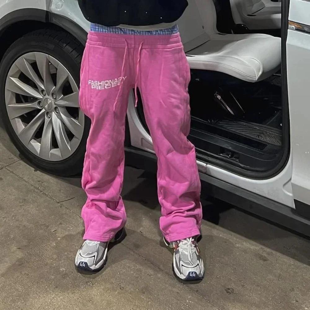 RogueWave Hip-hop Straight Pants for Men and Women Y2k High Street Harajuku Retro Striped Printed Pants American Knitted Casual Pants