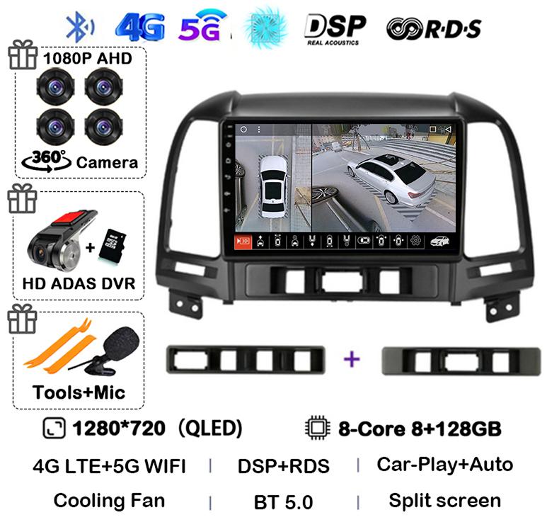 Android 14 Carplay Auto Car Radio For Hyundai Santa Fe 2 2006-2012 4G+WIFI Multimedia Player GPS 2Din Autoradio Stereo Head Unit