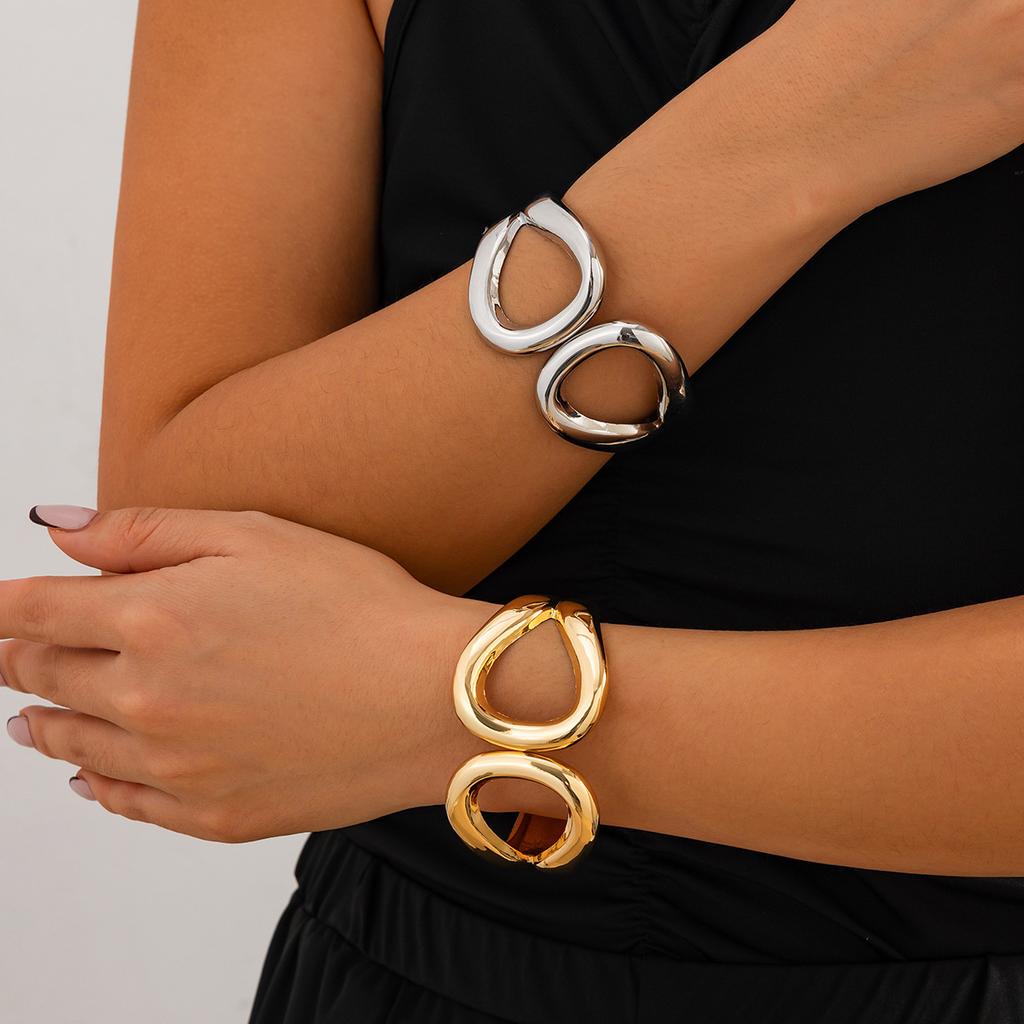 DIEZI Luxury Trendy Gold Color Heavy Metal Bangles for Women Men Exaggerated Punk Irregular Geometric Bracelet Party Jewelry