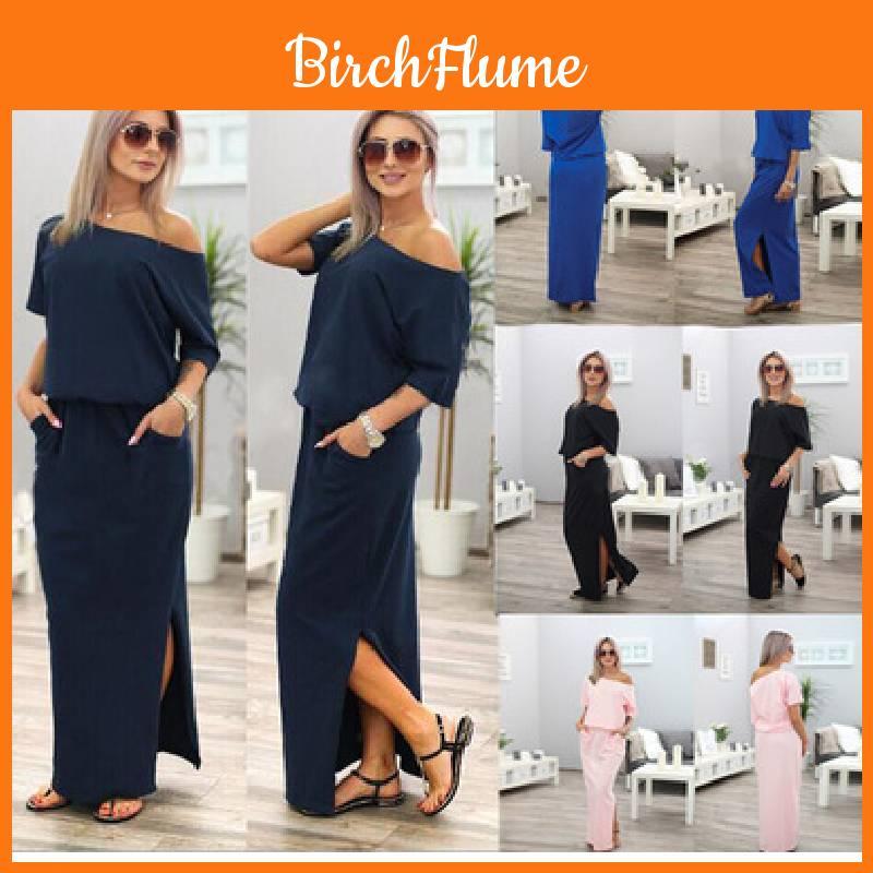 Elegante Abito Estivo Largo con Tasche, Caratterizzato da un Elegante Design Cut-out e Morbido Tessuto a Maglia